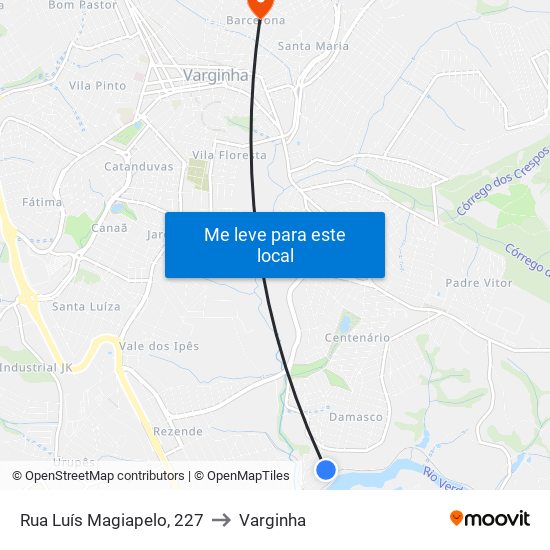 Rua Luís Magiapelo, 227 to Varginha map
