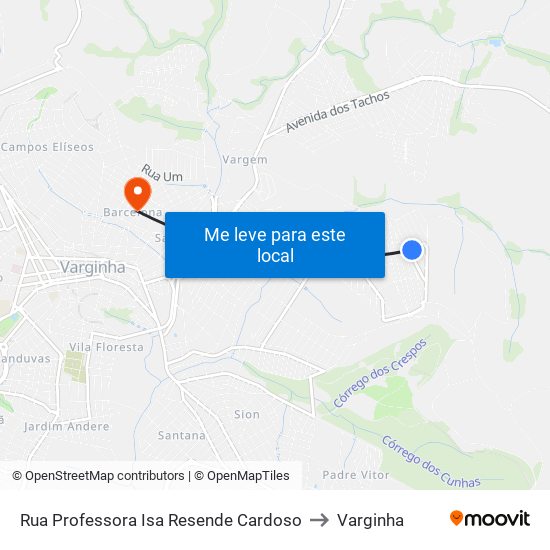 Rua Professora Isa Resende Cardoso to Varginha map