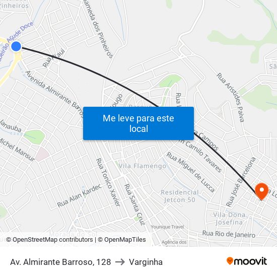Av. Almirante Barroso, 128 to Varginha map