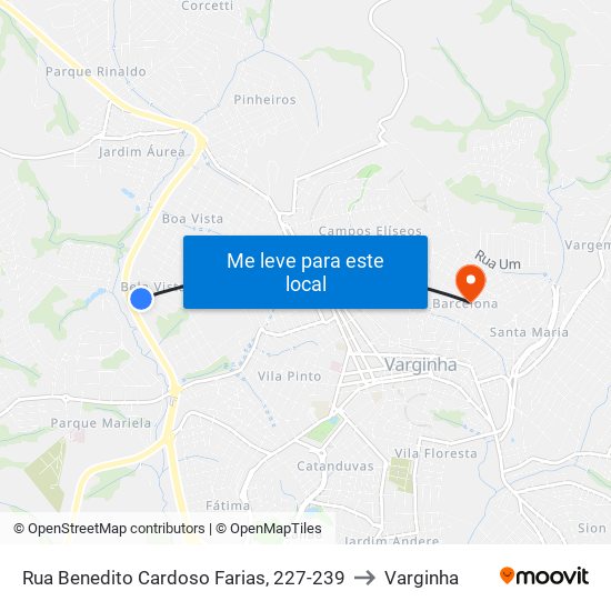 Rua Benedito Cardoso Farias, 227-239 to Varginha map