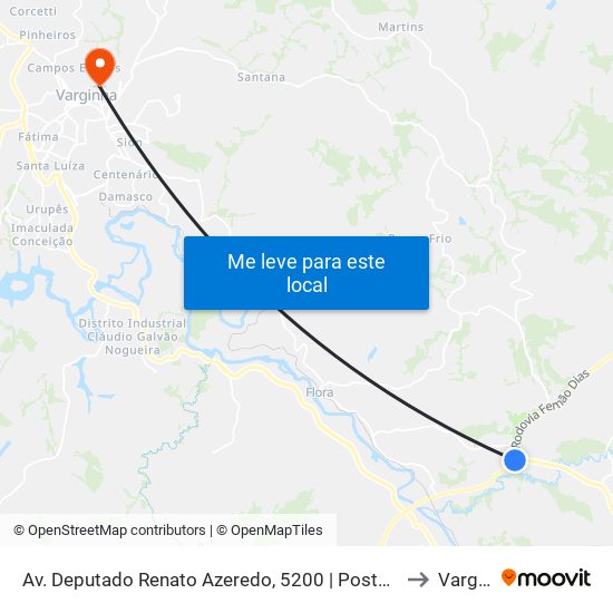 Av. Deputado Renato Azeredo, 5200 | Posto Antônio Carvalho to Varginha map