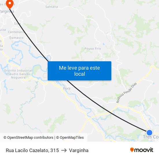 Rua Lacilo Cazelato, 315 to Varginha map