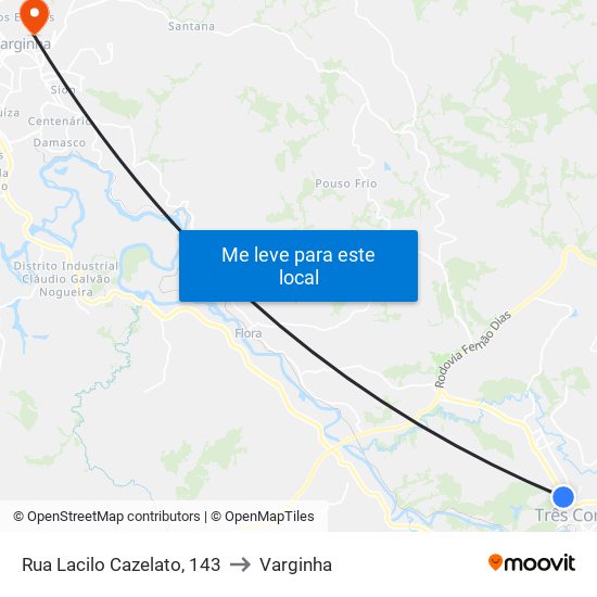 Rua Lacilo Cazelato, 143 to Varginha map