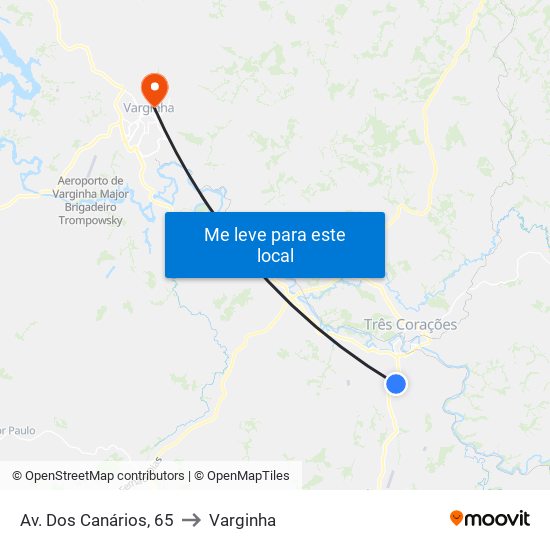 Av. Dos Canários, 65 to Varginha map