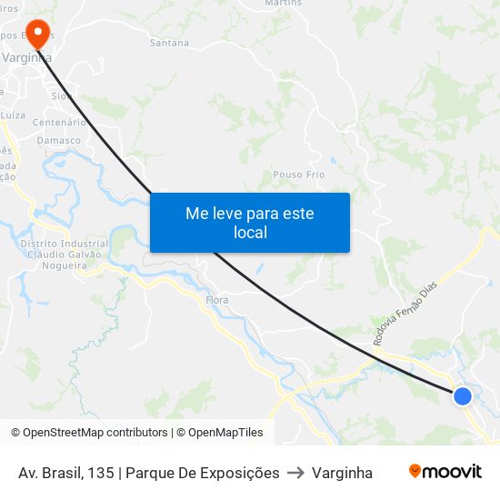 Av. Brasil, 135 | Parque De Exposições to Varginha map