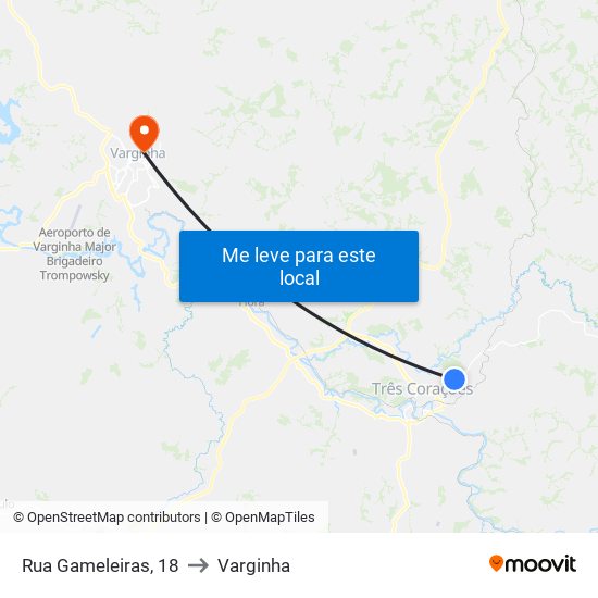 Rua Gameleiras, 18 to Varginha map