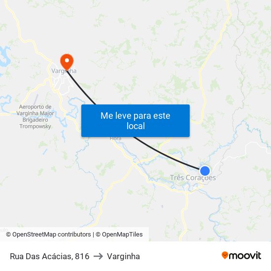 Rua Das Acácias, 816 to Varginha map