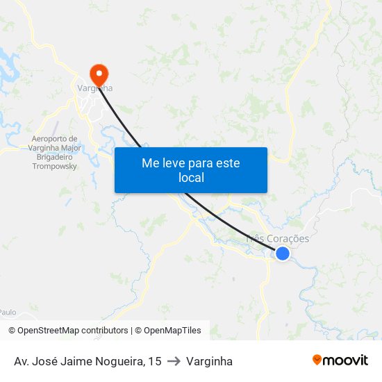 Av. José Jaime Nogueira, 15 to Varginha map