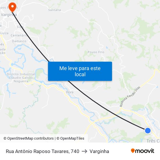 Rua Antônio Raposo Tavares, 740 to Varginha map