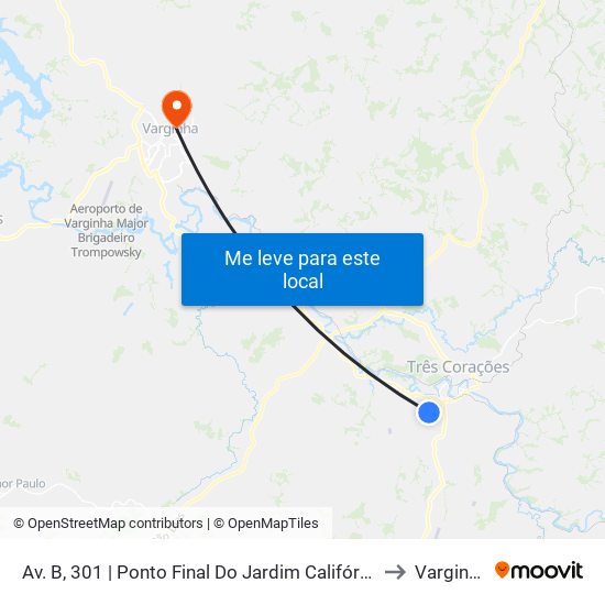 Av. B, 301 | Ponto Final Do Jardim Califórnia to Varginha map