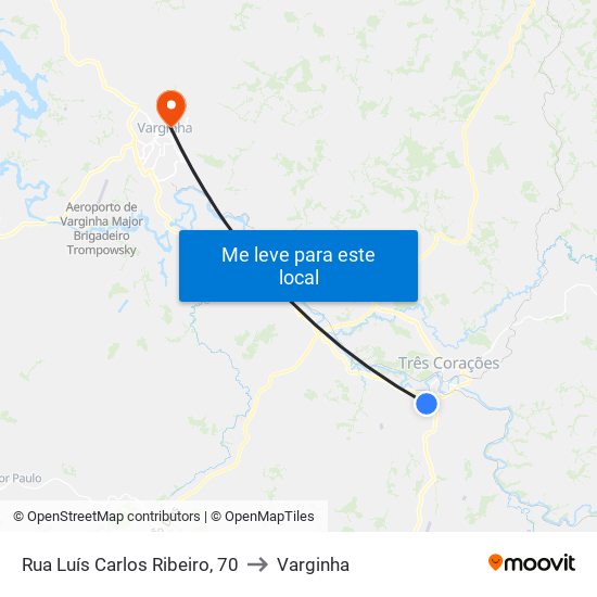 Rua Luís Carlos Ribeiro, 70 to Varginha map
