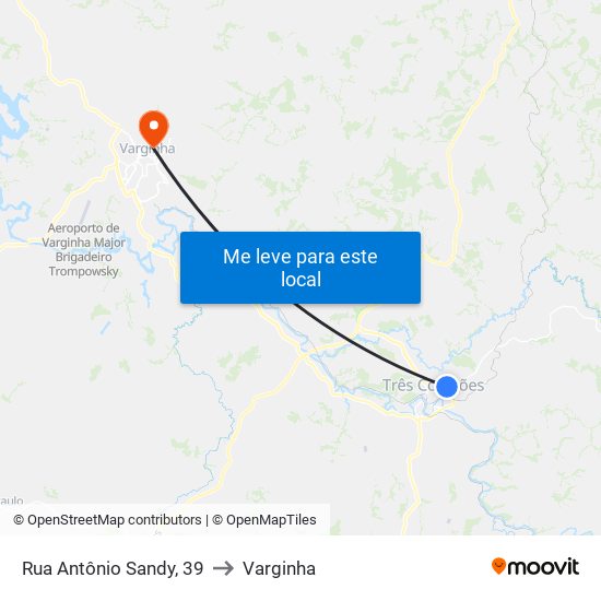 Rua Antônio Sandy, 39 to Varginha map