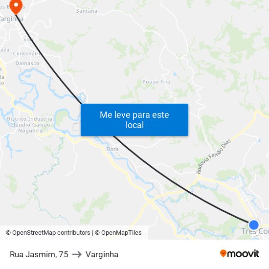 Rua Jasmim, 75 to Varginha map