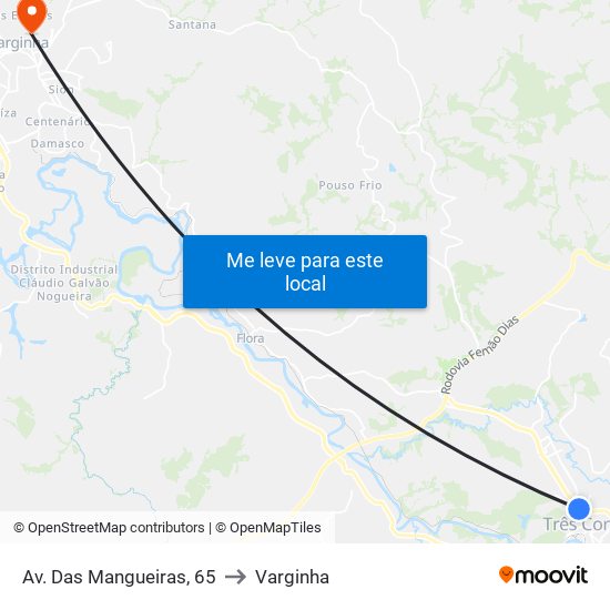 Av. Das Mangueiras, 65 to Varginha map