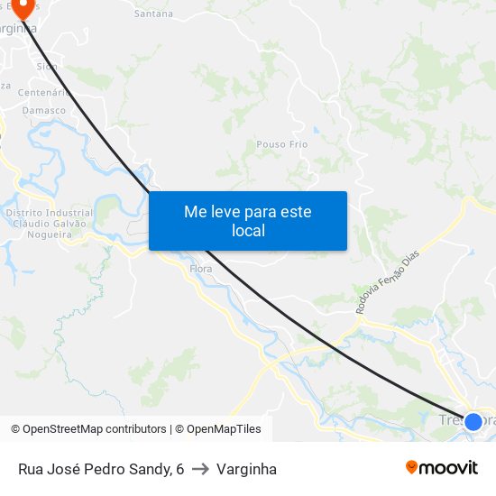 Rua José Pedro Sandy, 6 to Varginha map