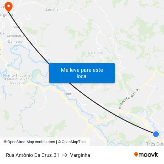 Rua Antônio Da Cruz, 31 to Varginha map