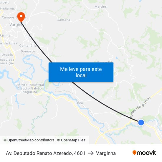 Av. Deputado Renato Azeredo, 4601 to Varginha map