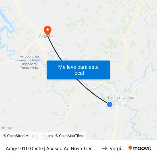 Amg-1010 Oeste | Acesso Ao Nova Três Corações to Varginha map