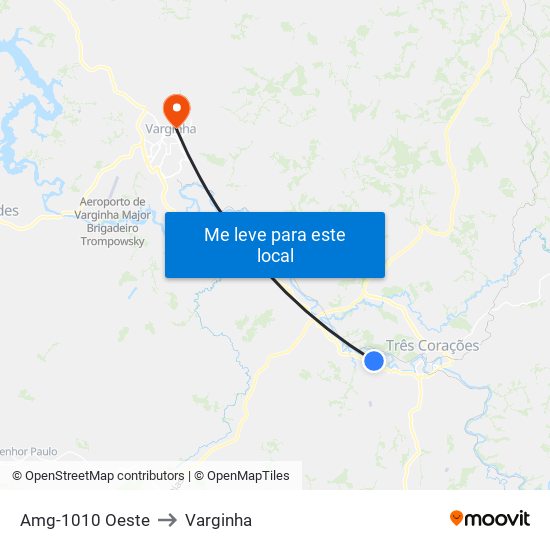 Amg-1010 Oeste to Varginha map