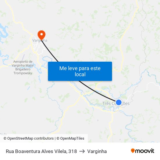 Rua Boaventura Alves Vilela, 318 to Varginha map