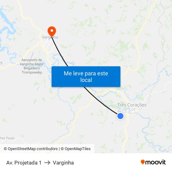 Av. Projetada 1 to Varginha map