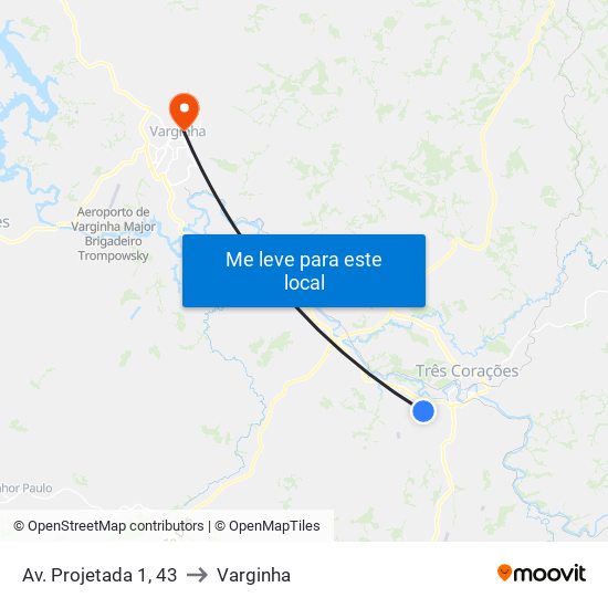 Av. Projetada 1, 43 to Varginha map