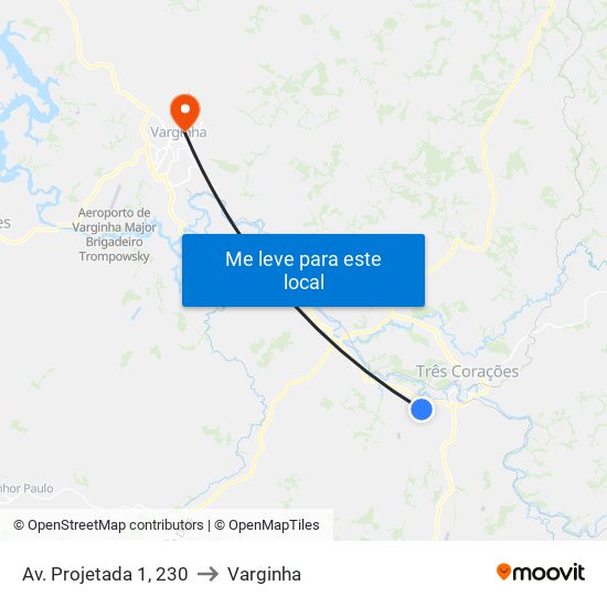 Av. Projetada 1, 230 to Varginha map