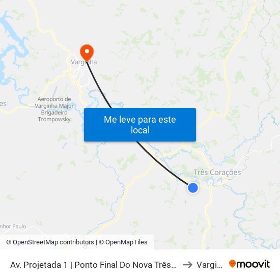 Av. Projetada 1 | Ponto Final Do Nova Três Corações to Varginha map