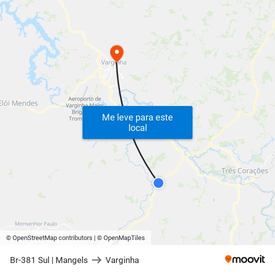 Br-381 Sul | Mangels to Varginha map