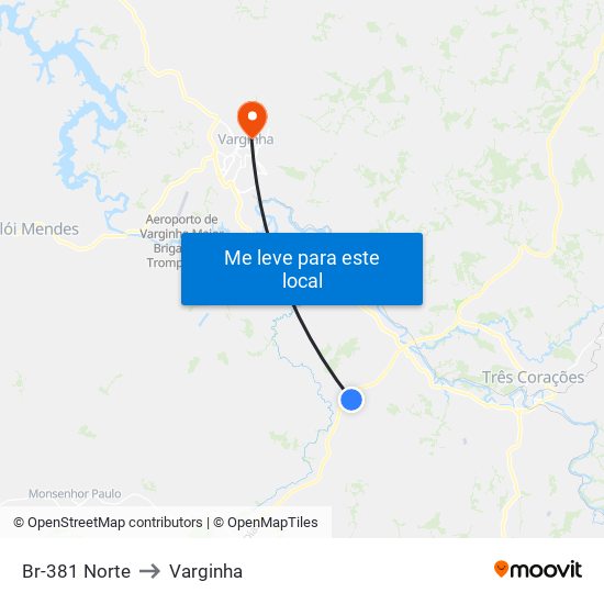 Br-381 Norte to Varginha map