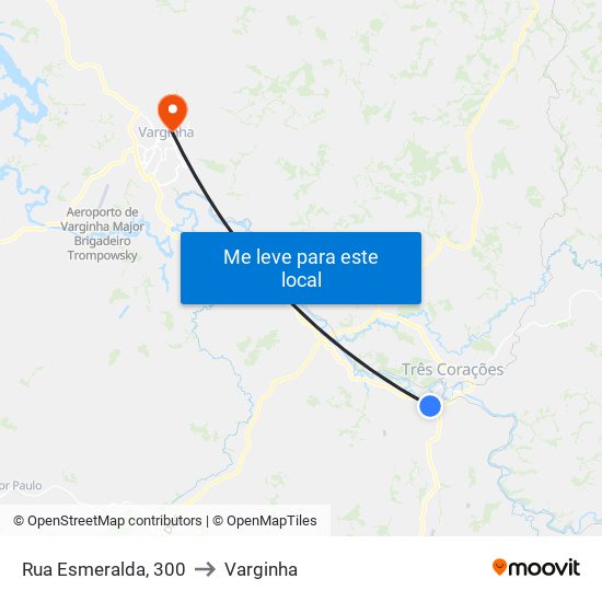 Rua Esmeralda, 300 to Varginha map