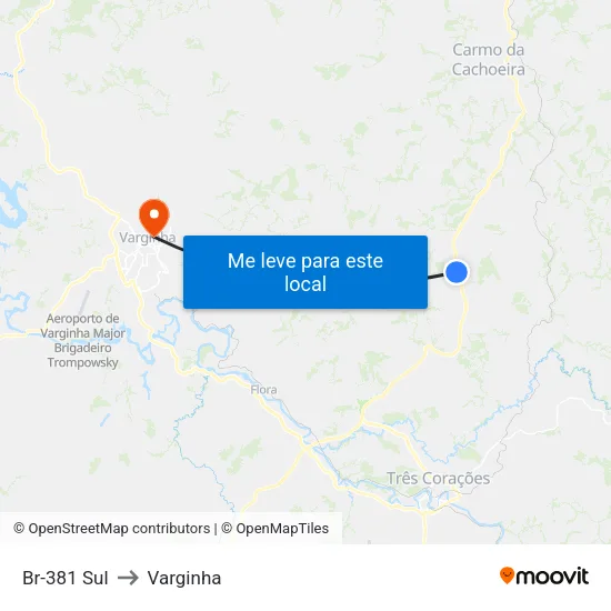 Br-381 Sul to Varginha map