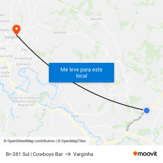 Br-381 Sul | Cowboys Bar to Varginha map