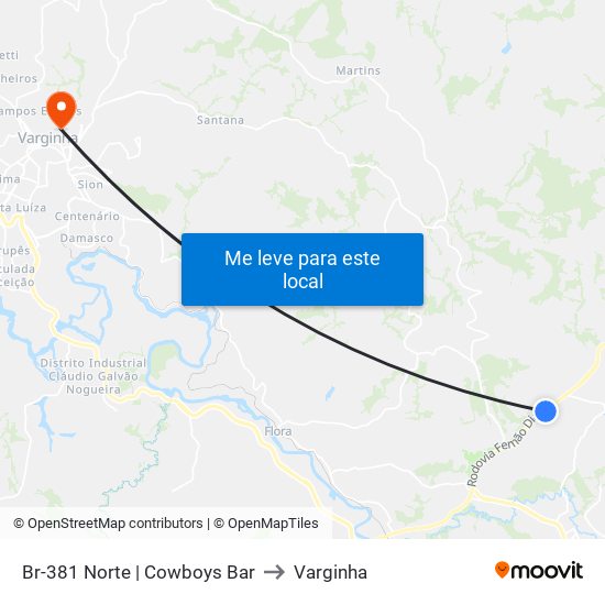 Br-381 Norte | Cowboys Bar to Varginha map