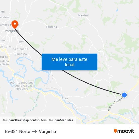 Br-381 Norte to Varginha map