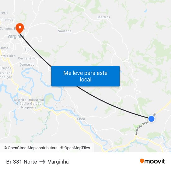 Br-381 Norte to Varginha map
