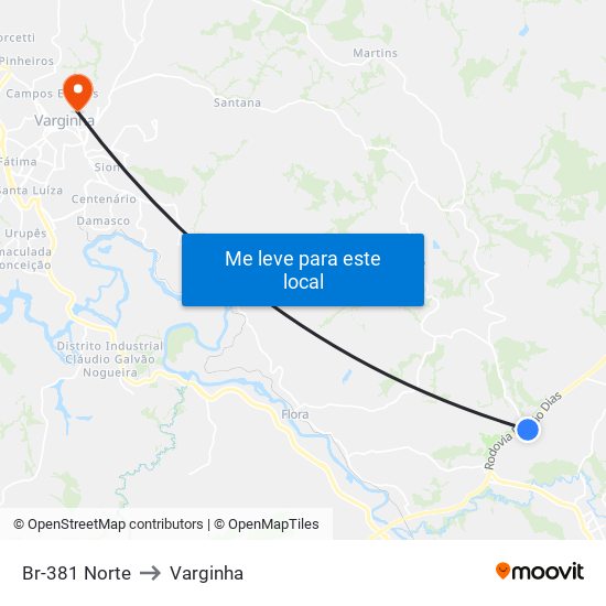 Br-381 Norte to Varginha map