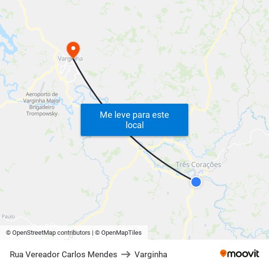 Rua Vereador Carlos Mendes to Varginha map