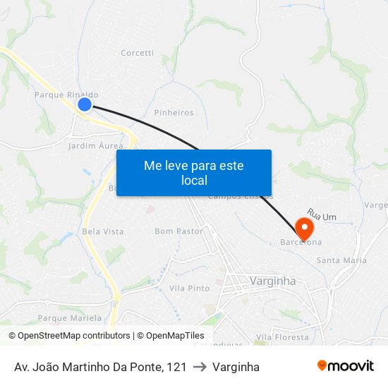 Av. João Martinho Da Ponte, 121 to Varginha map