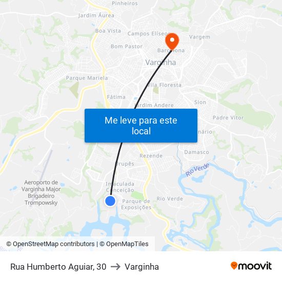 Rua Humberto Aguiar, 30 to Varginha map