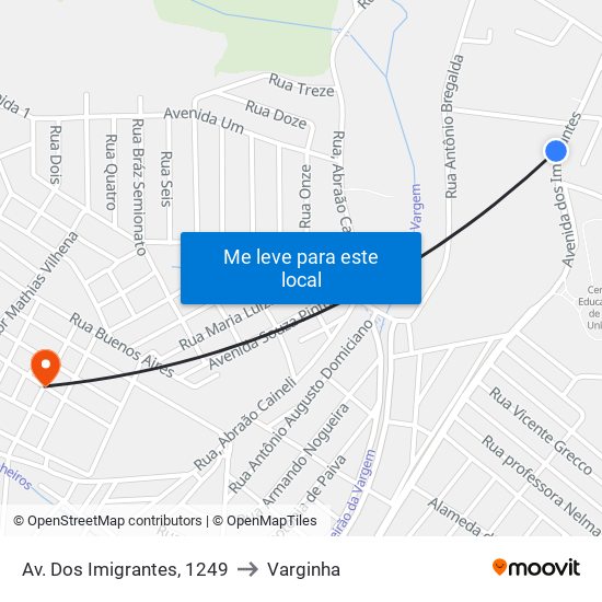 Av. Dos Imigrantes, 1249 to Varginha map