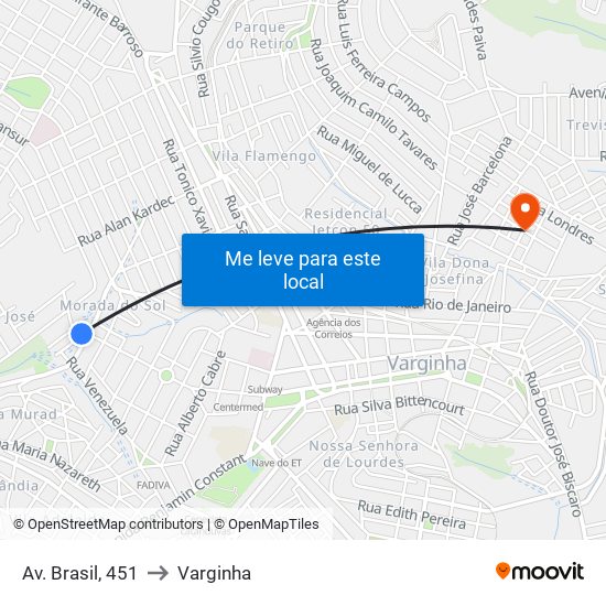 Av. Brasil, 451 to Varginha map