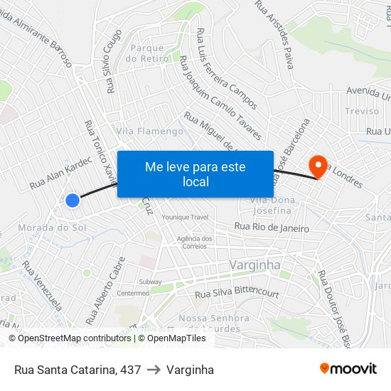 Rua Santa Catarina, 437 to Varginha map