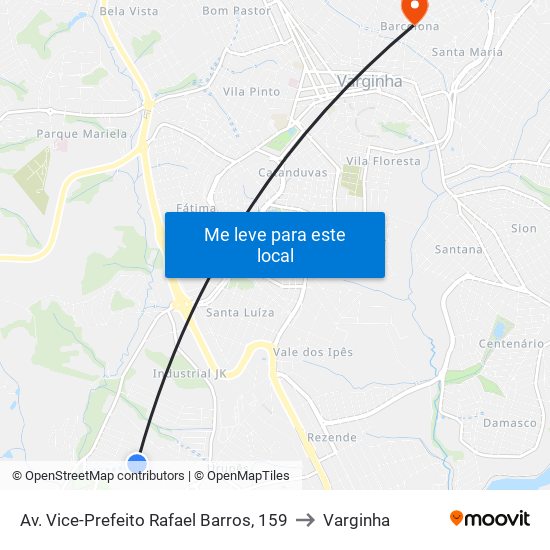 Av. Vice-Prefeito Rafael Barros, 159 to Varginha map