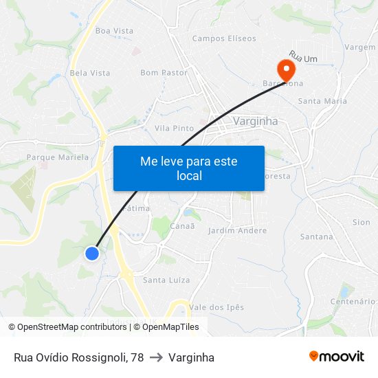 Rua Ovídio Rossignoli, 78 to Varginha map