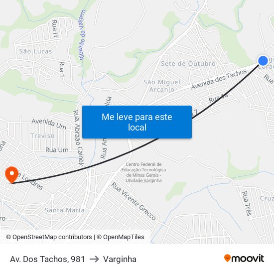Av. Dos Tachos, 981 to Varginha map