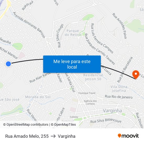 Rua Amado Melo, 255 to Varginha map