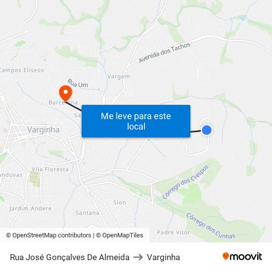 Rua José Gonçalves De Almeida to Varginha map