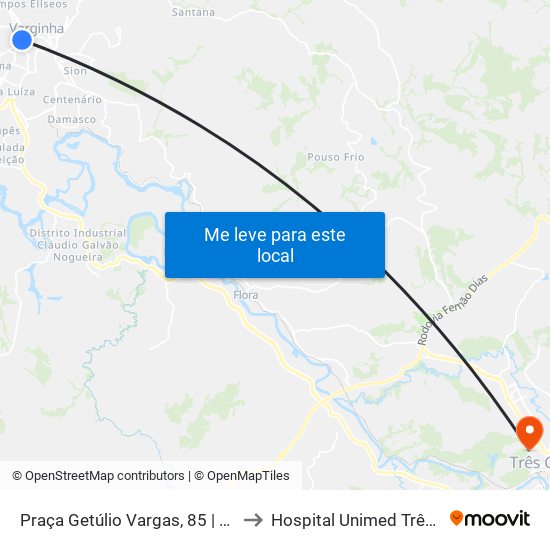 Praça Getúlio Vargas, 85 | Ponto Central to Hospital Unimed Três Corações map