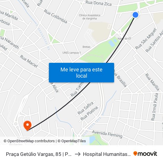 Praça Getúlio Vargas, 85 | Ponto Central to Hospital Humanitas UNIMED map